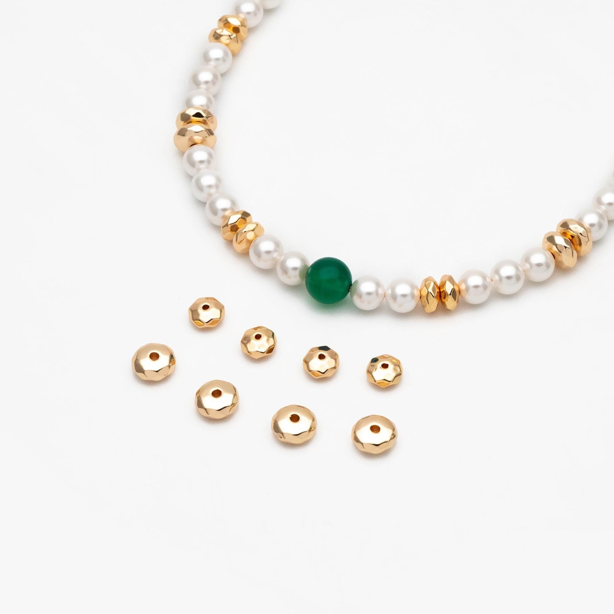 10pcs Gold Faceted Round Coin Spacer Beads 6/ 8mm, Real Gold plated Brass Spacer Beads (GB-2954)